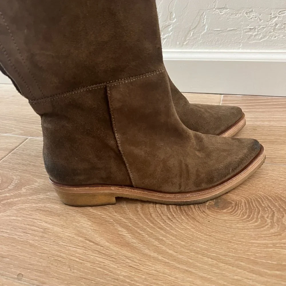 NEW Free People Khaki Green Suede Over The Knee Pointed Toe Boots